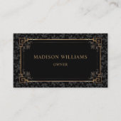 Aangepaste zwart en goudbruin bloemenmonogram visitekaartje (Voorkant)