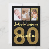 Aangepaste zwart en gouden fotocollage voor 80ste  kaart (Voorkant)