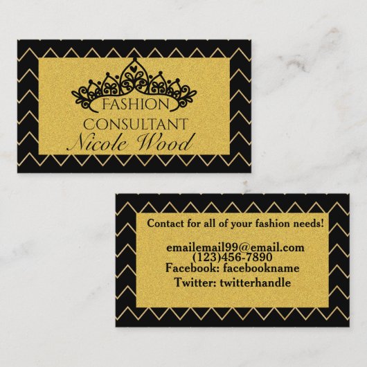 Aangepaste zwart en gouden Glitter Visitekaartje (Voorkant / Achterkant)