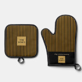 Aangepaste zwart en gouden streep ovenwant & pannenlap set (Voorkant)