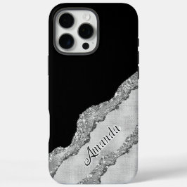 Aangepaste zwart en grijs glitter iPhone 16 pro max hoesje
