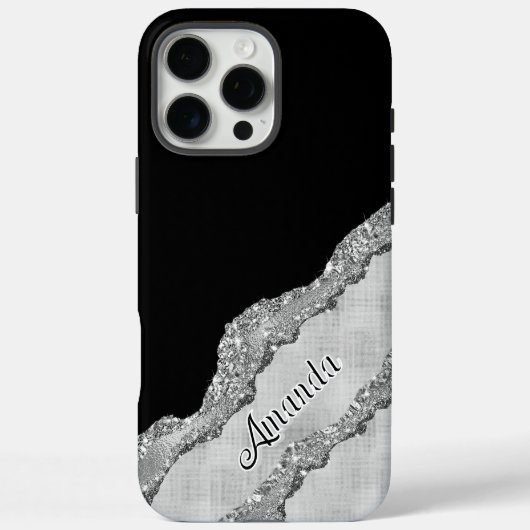 Aangepaste zwart en grijs glitter Case-Mate iPhone case (Achterkant)