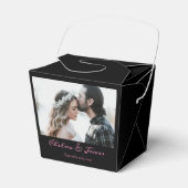 Aangepaste zwart en roze kalligrafie bruiloft foto bedankdoosjes (Voorkant Zijde)