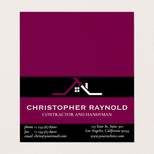 Aangepaste Zwart en Wijn Bouw van het Huis Visitekaartje (Buitenkant ongevouwen)
