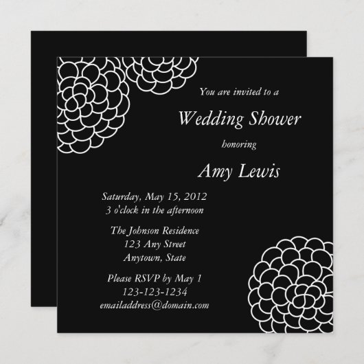 Aangepaste zwart en wit bruiloft douche uitnodigin kaart (Voorkant / Achterkant)