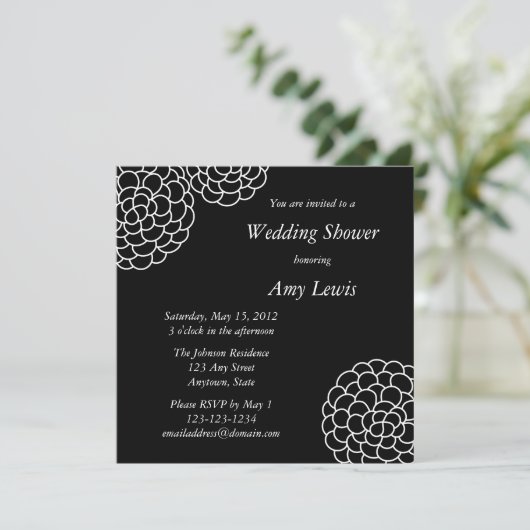 Aangepaste zwart en wit bruiloft douche uitnodigin kaart (Staand voorkant)