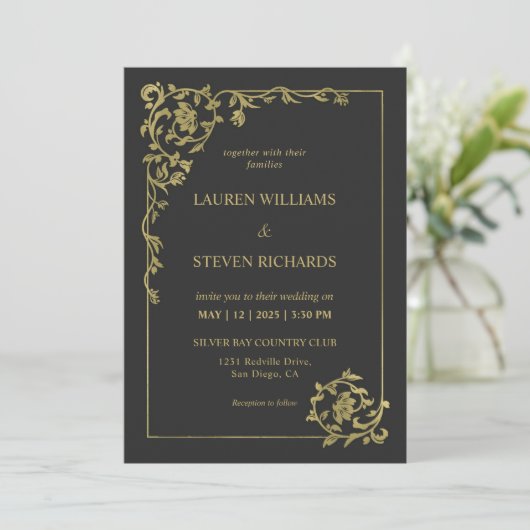 Aangepaste Zwart Goud Koninklijke Oude Decoratie T Kaart (Staand voorkant)