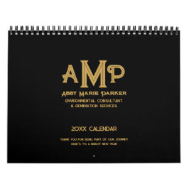 Aangepaste Zwart & Goud Monogram Logo Foto Zakelij Kalender