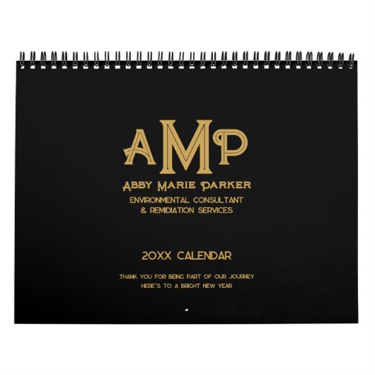 Aangepaste Zwart & Goud Monogram Logo Foto Zakelij Kalender (Hoes)