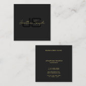 Aangepaste Zwart & Goud Sjabloon Elegant Monogram Vierkante Visitekaartje (Voorkant / Achterkant)