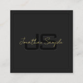Aangepaste Zwart & Goud Sjabloon Elegant Monogram Vierkante Visitekaartje (Voorkant)