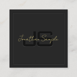 Aangepaste Zwart & Goud Sjabloon Elegant Monogram Vierkante Visitekaartje