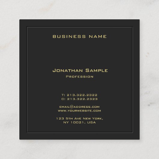 Aangepaste Zwart & Goud Sjabloon Elegant Monogram Vierkante Visitekaartje (Achterkant)