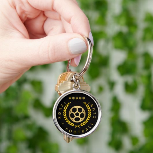 Aangepaste Zwart & Goud Voetbal Sleutelhanger Bewe (Hand)