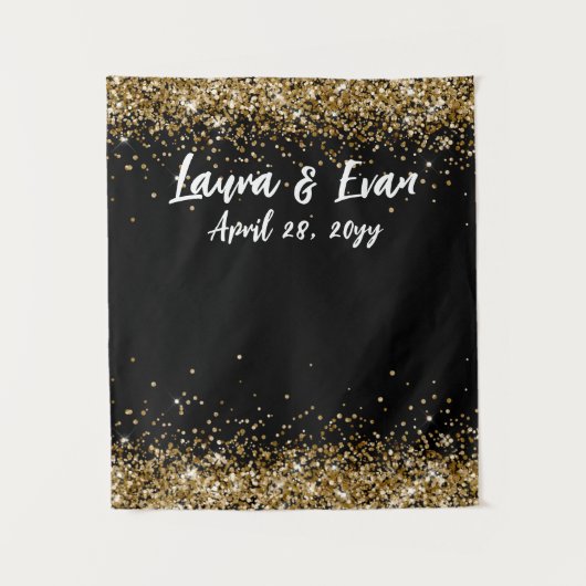 Aangepaste Zwart Goud & Wit Wedding Photo Booth Pr Wandkleed (Voorkant)