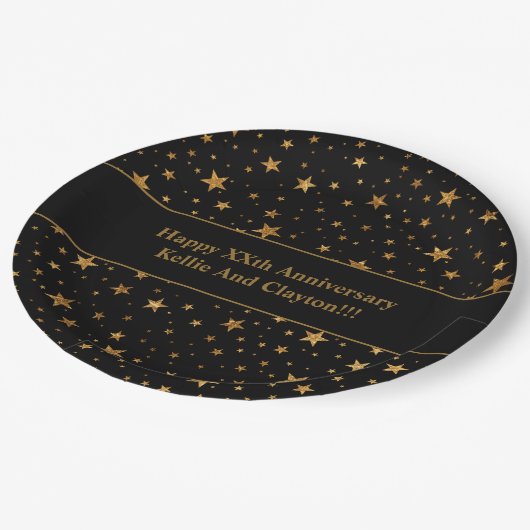 Aangepaste zwart / gouden sterren met bericht Jubi Papieren Bordje (Gekanteld)