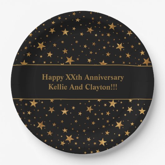 Aangepaste zwart / gouden sterren met bericht Jubi Papieren Bordje (Voorkant)