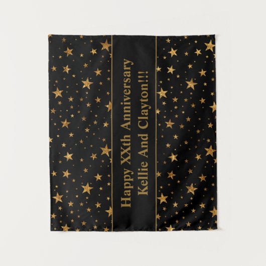 Aangepaste zwart / gouden sterren met bericht Jubi Wandkleed (Voorkant)