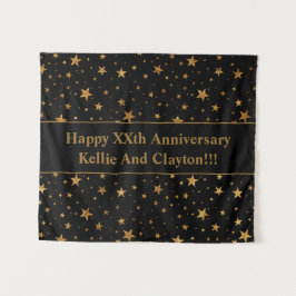 Aangepaste zwart / gouden sterren met bericht Jubi Wandkleed