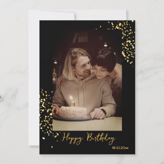 Aangepaste zwart-gouden verjaardagsfoto Vakantie K Feestdagenkaart (Voorkant)