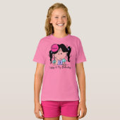 Aangepaste zwart haar meisje w. Ballon Verjaardag  T-shirt (Voorkant volledig)
