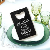 Aangepaste zwart lederen print bruiloft fles opene creditkaart flessenopener