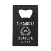 Aangepaste zwart lederen print bruiloft fles opene creditkaart flessenopener (Voorkant)