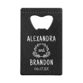 Aangepaste zwart lederen print bruiloft fles opene creditkaart flessenopener (Achterkant)