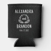 Aangepaste zwart lederen print bruiloft gunst blikjeskoeler (Voorkant)