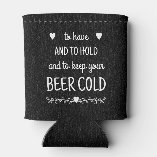 Aangepaste zwart lederen print bruiloft gunst blikjeskoeler (Achterkant)