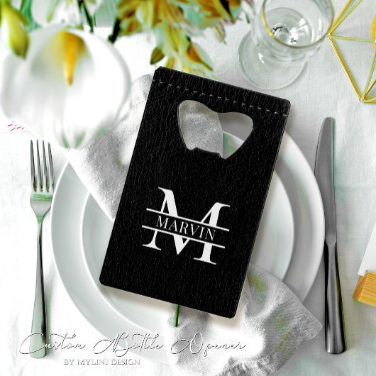 Aangepaste zwart lederen print Groomsmen flesopene Creditkaart Flessenopener