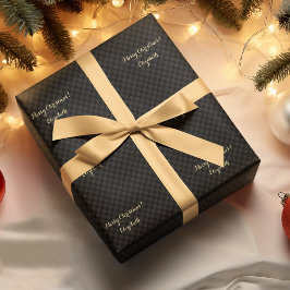 Aangepaste Zwart Modern Controleer Patroon Faux Go Cadeaupapier