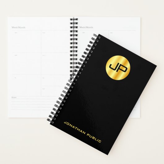 Aangepaste zwart monogram en goudlegante Sjabloon Planner (Display)