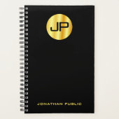 Aangepaste zwart monogram en goudlegante Sjabloon Planner (Voorkant)