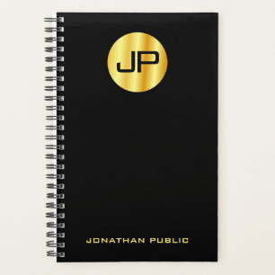 Aangepaste zwart monogram en goudlegante Sjabloon Planner