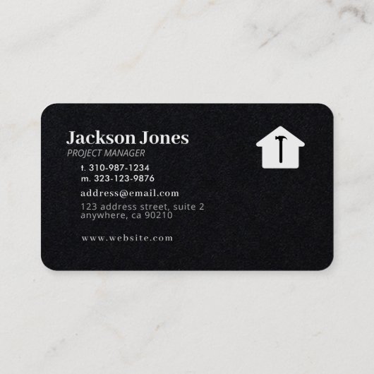 Aangepaste zwart op wit huis bouwconstructie visitekaartje (Achterkant)