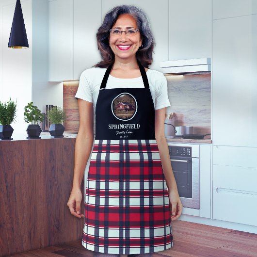 Aangepaste zwart rood geplakte boerderij stijl schort