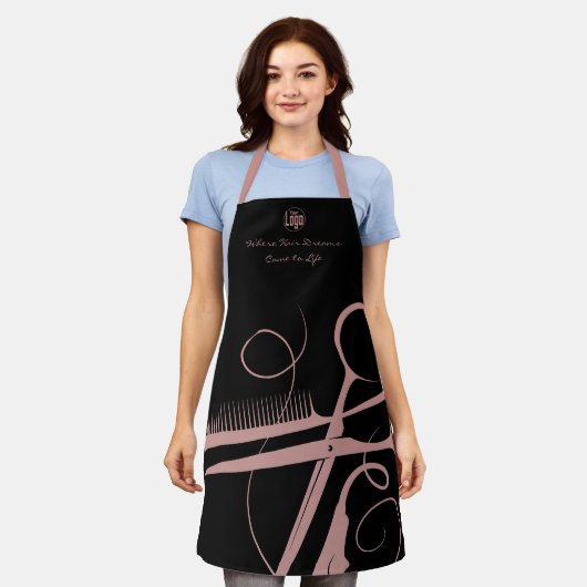 Aangepaste Zwart Roze Logo Motto Hair Tools Schort (Gedragen)