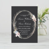 Aangepaste Zwart Roze Whimsical Krans Bloemen Prem Kaart (Staand voorkant)