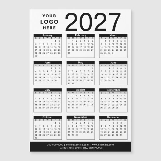 Aangepaste zwart-wit 2027 kalender & bedrijfslogo (Voorkant)