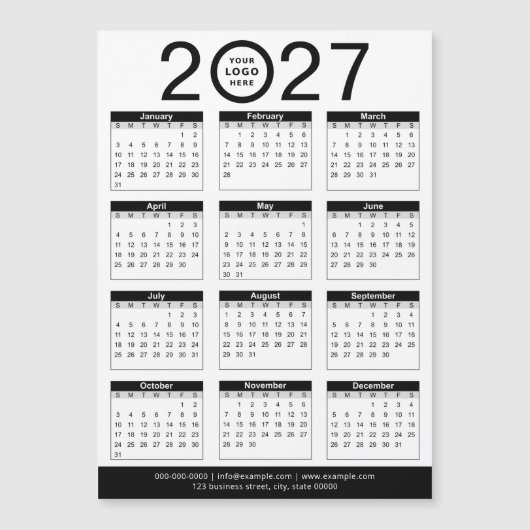 Aangepaste zwart-wit 2027 kalender & bedrijfslogo (Voorkant)