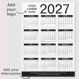 Aangepaste zwart-wit 2027 kalender & bedrijfslogo