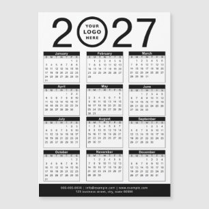 Aangepaste zwart-wit 2027 kalender & bedrijfslogo