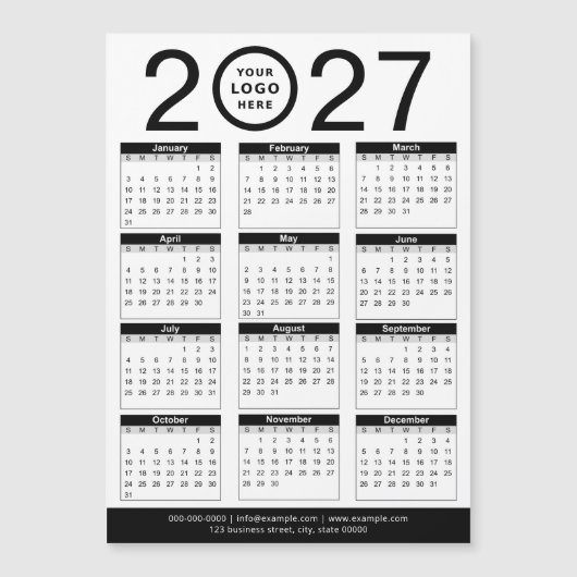 Aangepaste zwart-wit 2027 kalender & bedrijfslogo (Voorkant)