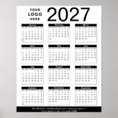 Aangepaste zwart-wit 2027 kalender & bedrijfslogo poster (Voorkant)