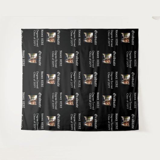 Aangepaste Zwart Wit Afstuderen Party Foto Achterg Wandkleed (Voorkant (horizontaal))