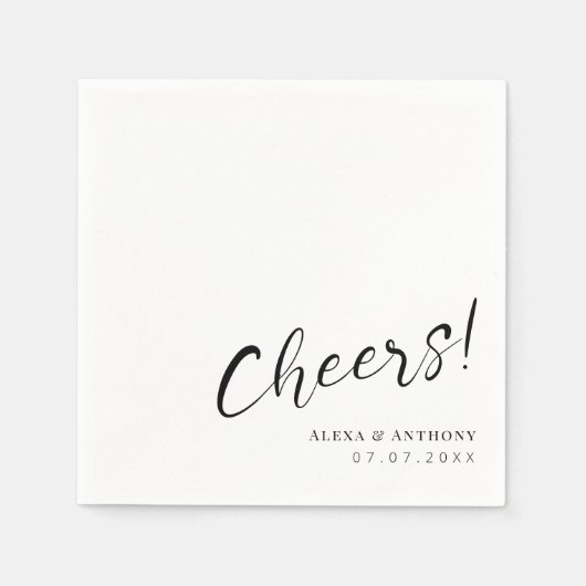 Aangepaste zwart-wit bruiloft servetten - Cheers! (Voorkant)