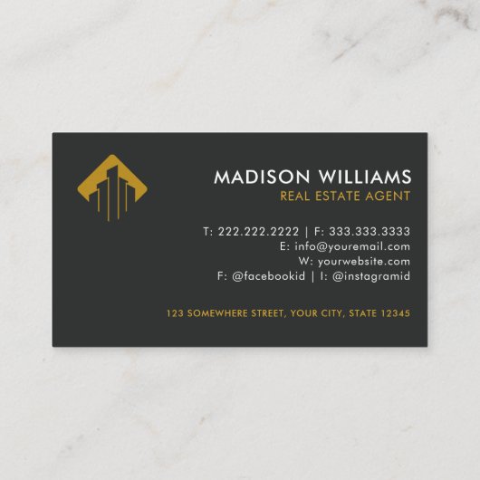 Aangepaste zwart wit bruin makelaar visitekaartje (Achterkant)