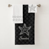 Aangepaste Zwart Wit Chic Strandhuis Starfish Bath Bad Handdoek (Insitu)