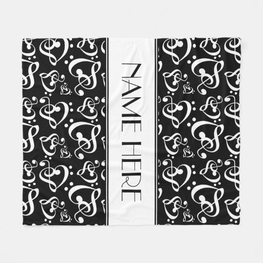 Aangepaste zwart-wit Clef Hearts Muzieknoten Fleece Deken (Voorkant (Horizontaal))